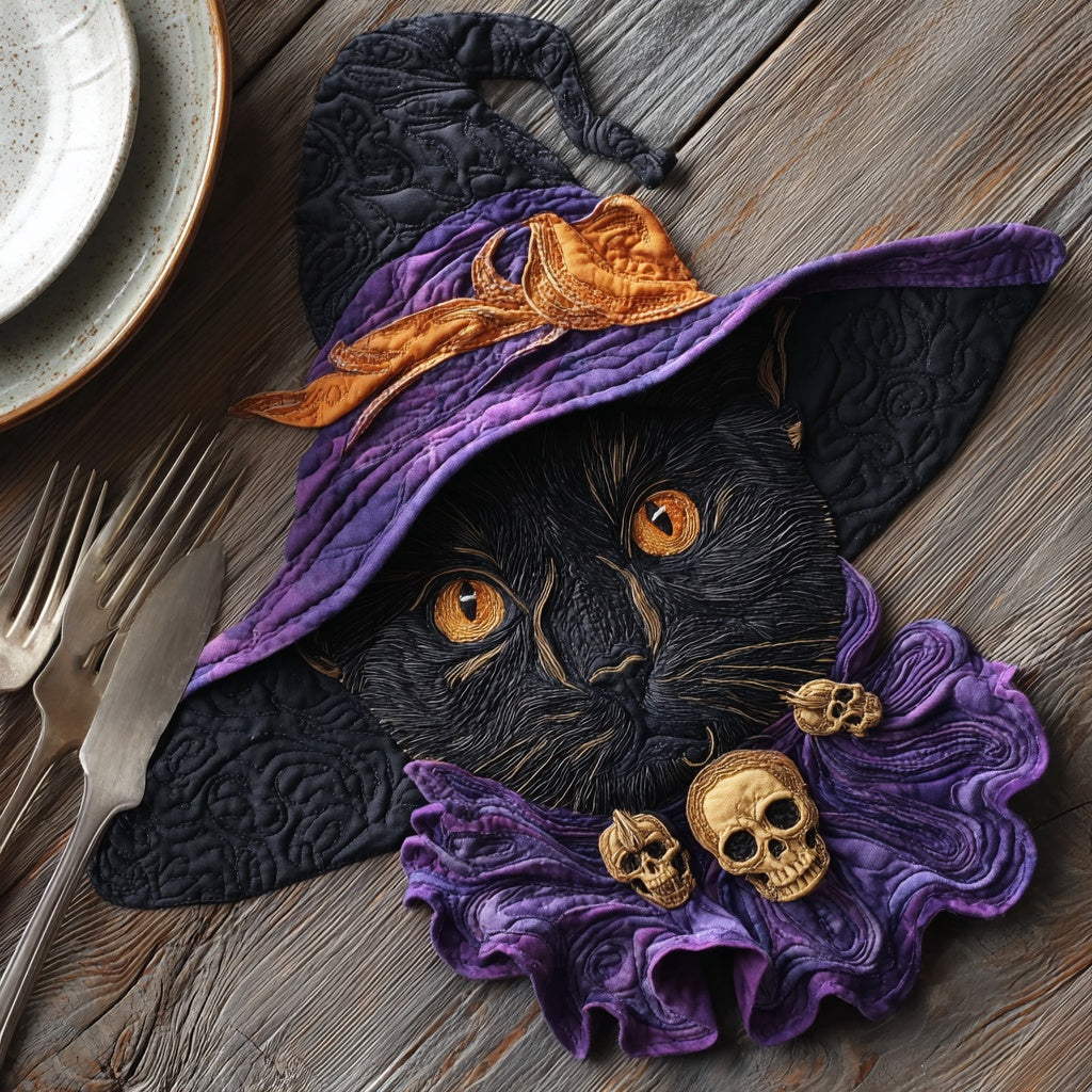 Skulls Witch Cat Custom Shape Quilted Placemat NCU0LV050