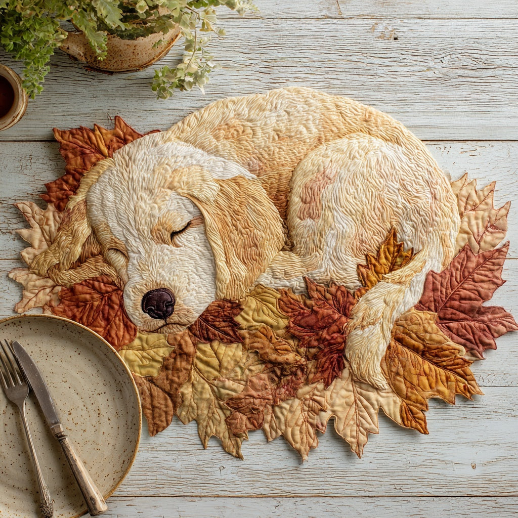Sleeping Golden Custom Shape Quilted Placemat NCU0LV108