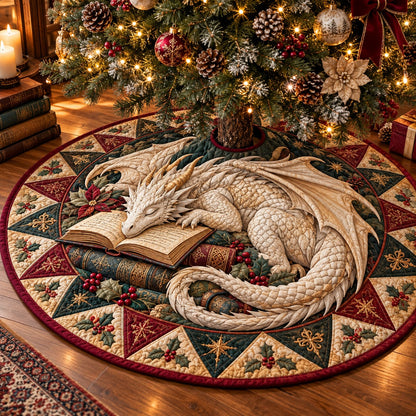 Sleeping Snow Dragon Christmas Quilted Tree Skirt SN0PT1498