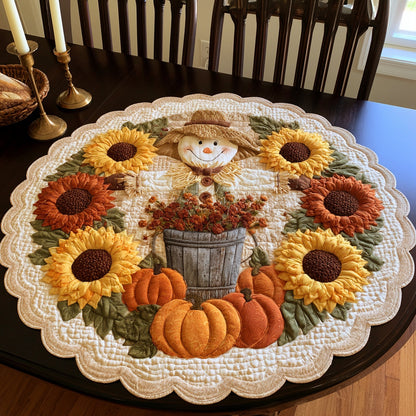 Smiling Scarecrow Custom Shape Quilted Table Topper NCU0LV150
