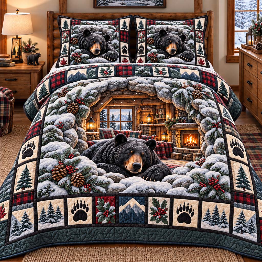 Snow Cave Bear 3-Piece Quilted Bedding Set SN0HH1003