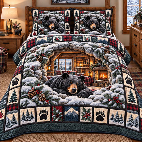 Snow Cave Bear 3-Piece Quilted Bedding Set SN0HH1003