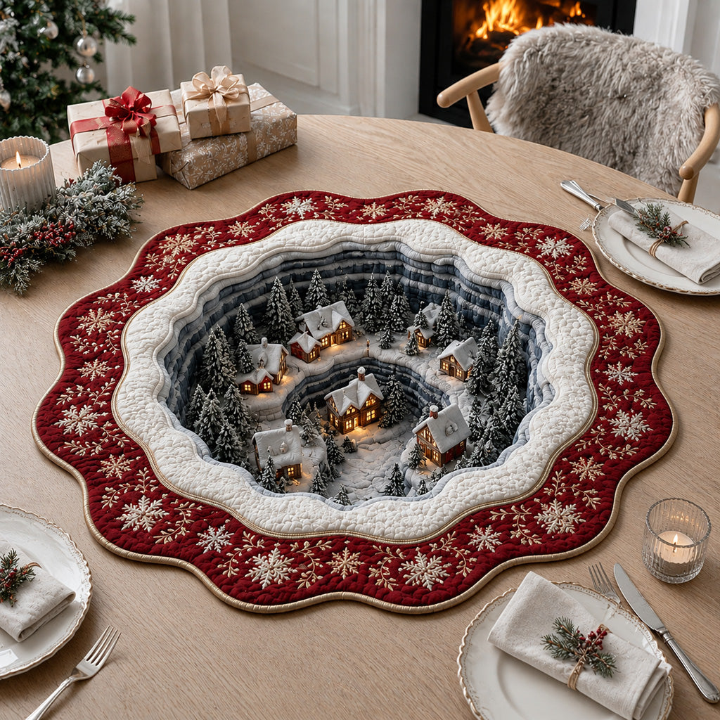 Snowflake Crater Village Custom Shape Quilted Table Topper SN0HH0114
