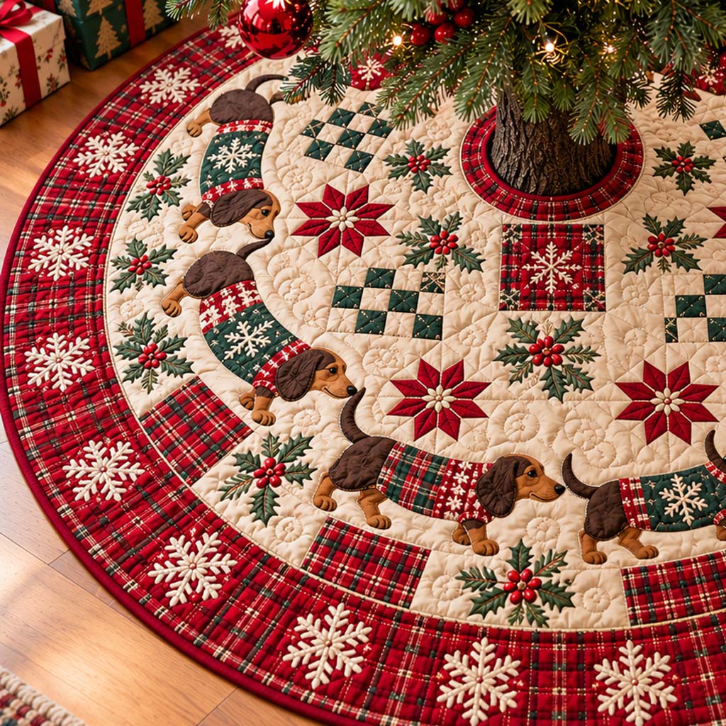 Snowflake Doxie Parade Quilted Tree Skirt SN0HH1100
