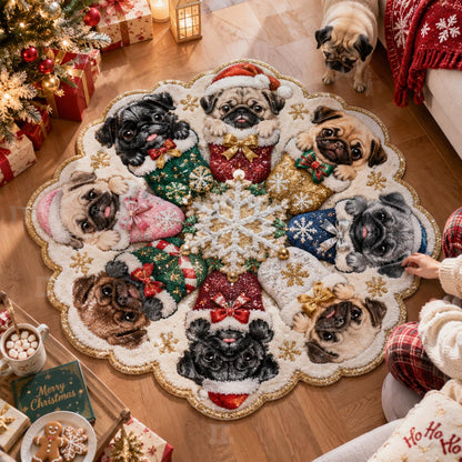 Snowflake Pug Circle Custom Shape Area Rug SN0DV788