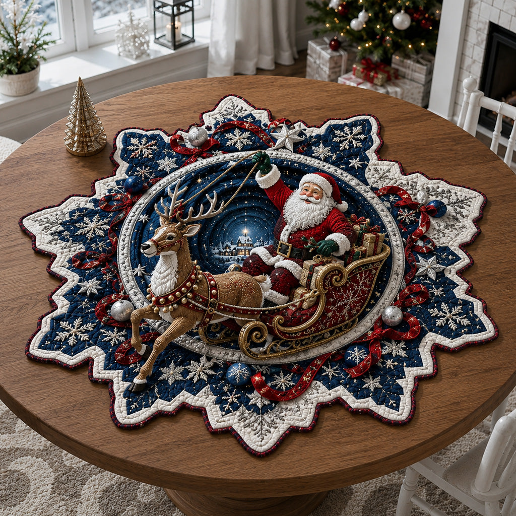 Snowflake Santa Sleigh Custom Shape Quilted Table Topper SN0HH0148