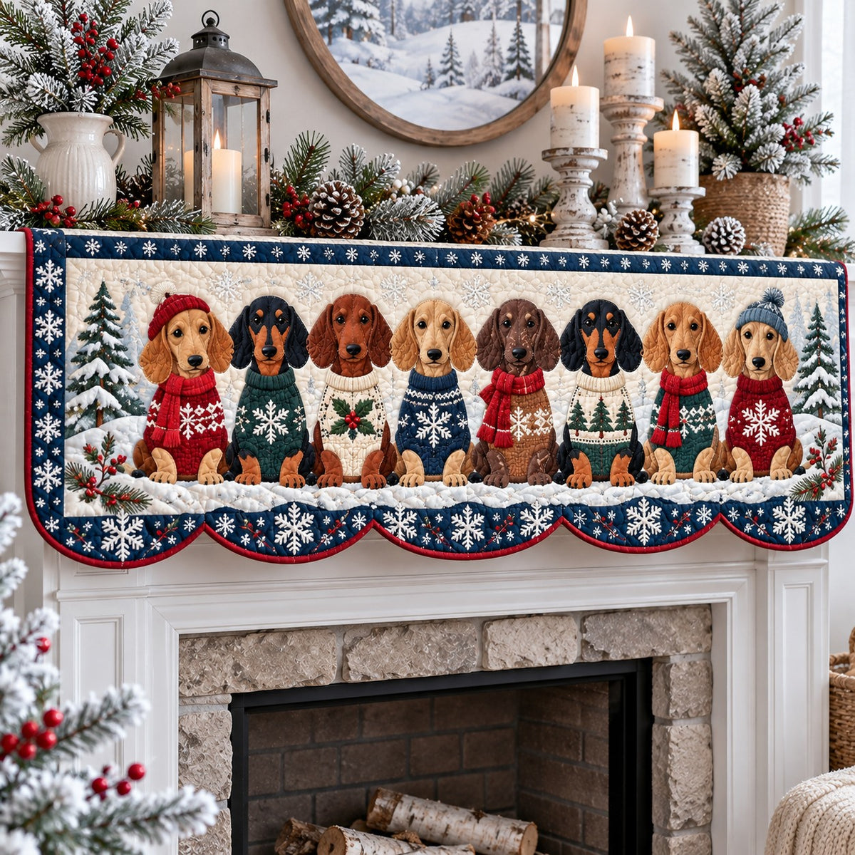 Snowflake Scarf Doxies Quilted Mantel Scarf SN0TV927