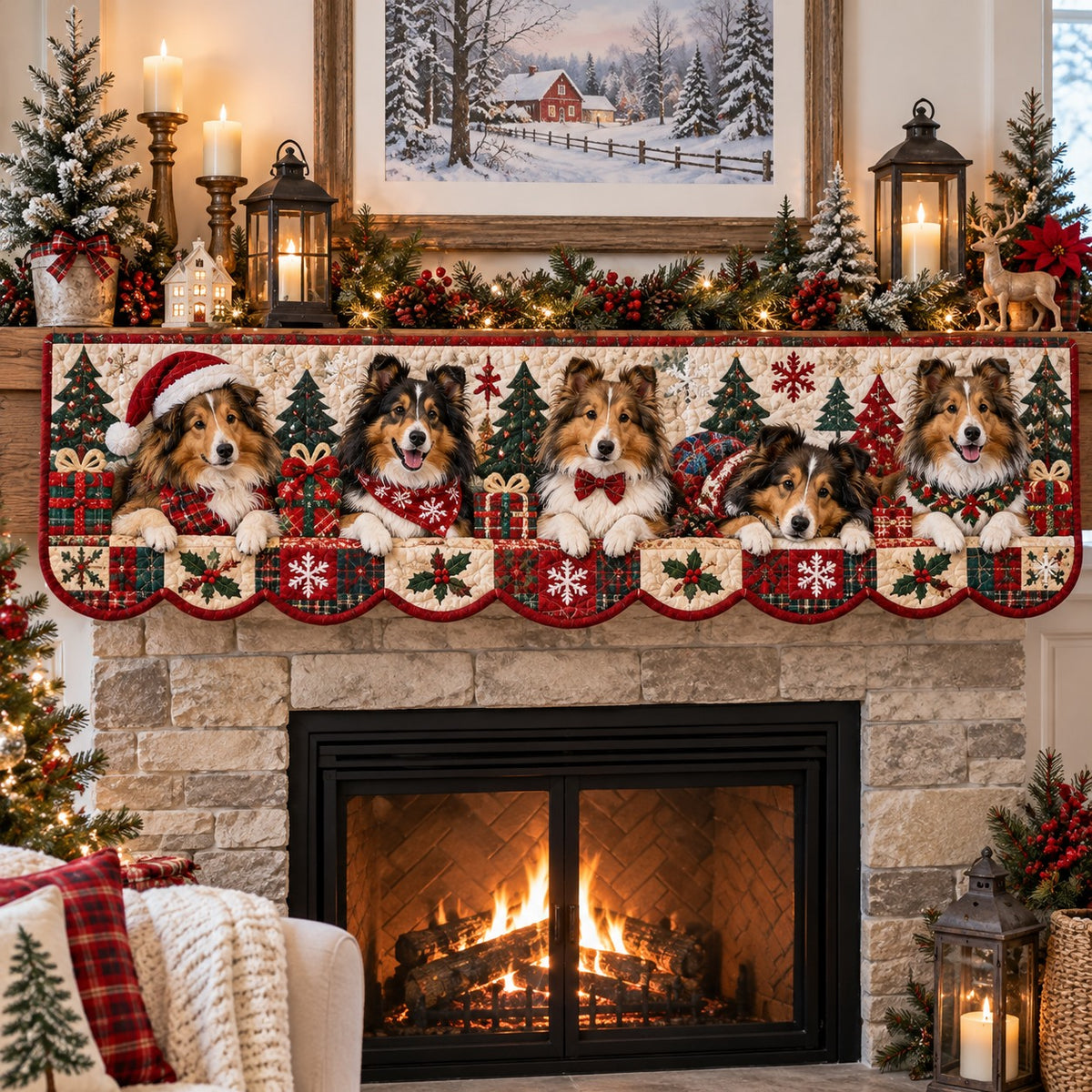 Snowflake Sheltie Cuties Quilted Mantel Scarf SN0PT1426