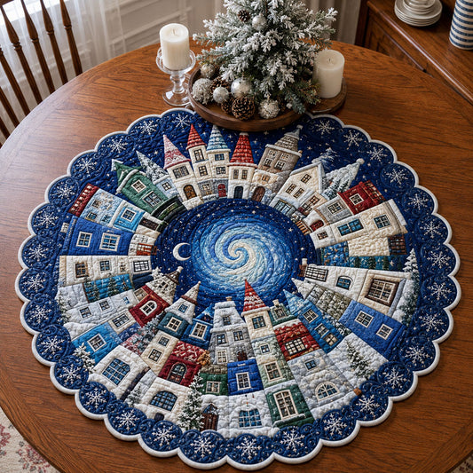 Snowflake Village Charm Custom Shape Quilted Table Topper SN0PT979