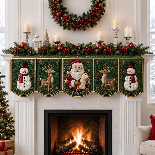 Snowman Santa Claus Quilted Mantel Scarf SN0HH0235