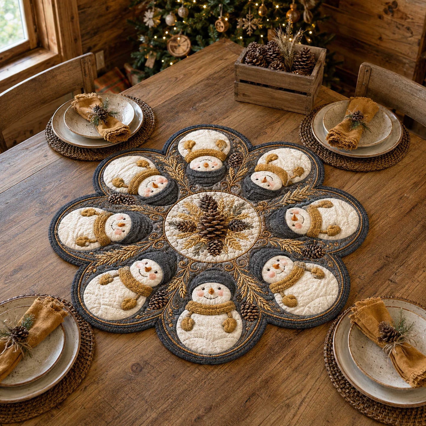 Snowman Cheer Custom Shape Quilted Table Topper SN0TD193