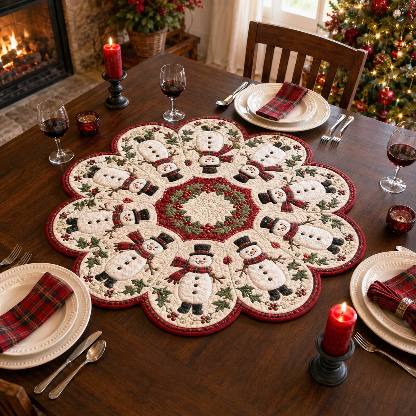 Snowman Christmas Custom Shape Quilted Table Topper SN0TD190