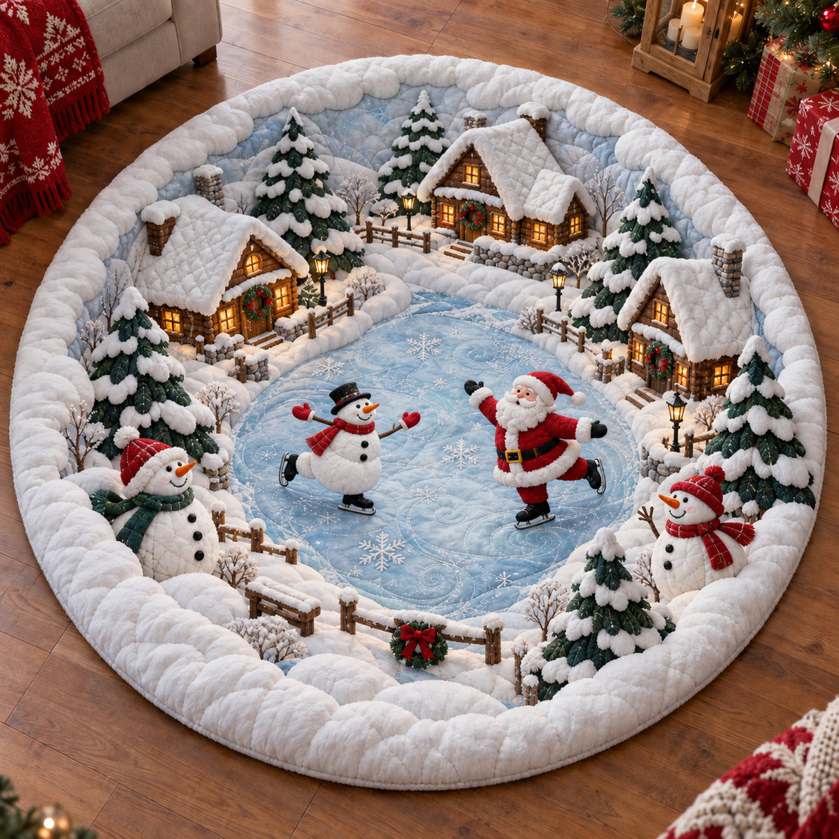 Snowman Christmas Pond Quilted Round Mat SN0TV443