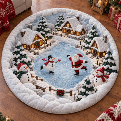 Snowman Christmas Pond Quilted Round Mat SN0TV443