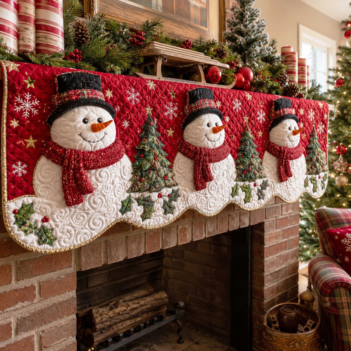 Snowman Christmas Quilted Mantel Scarf SN0TD208