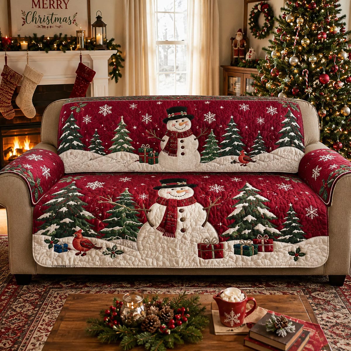 Snowman Christmas Quilted Sofa Cover SN0DV142