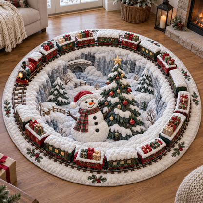 Snowman Christmas Train Quilted Round Mat SN0TV459