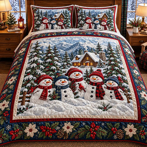 Snowman Family Cabin Quilted Bedding Set V2 SN0HH1038