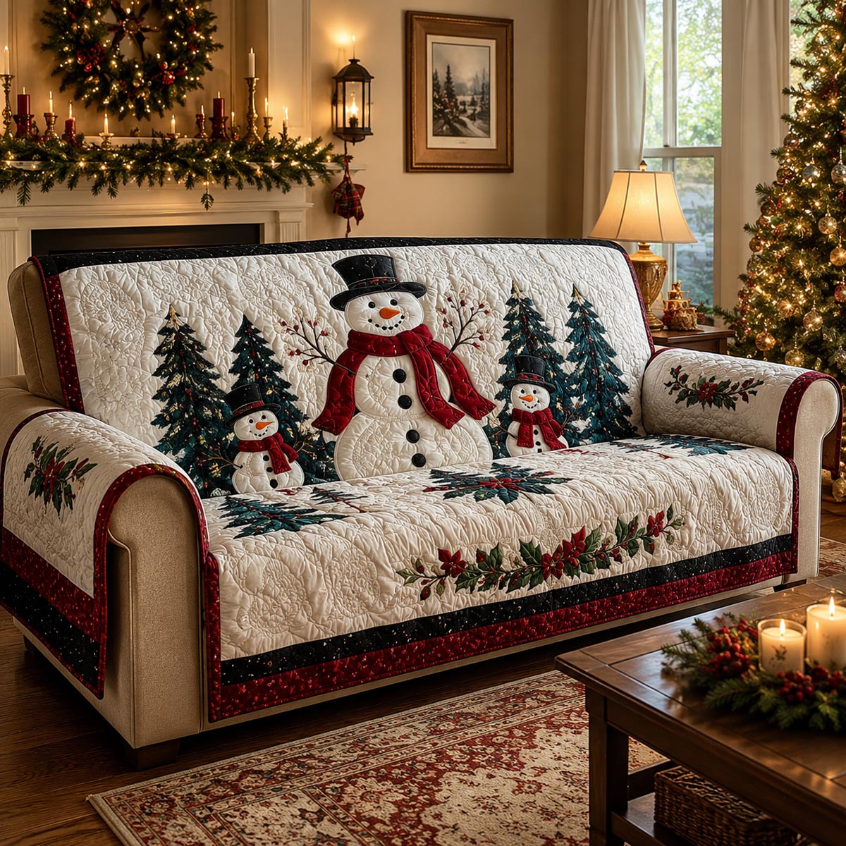 Snowman Family Quilted Sofa Cover SN0DV146