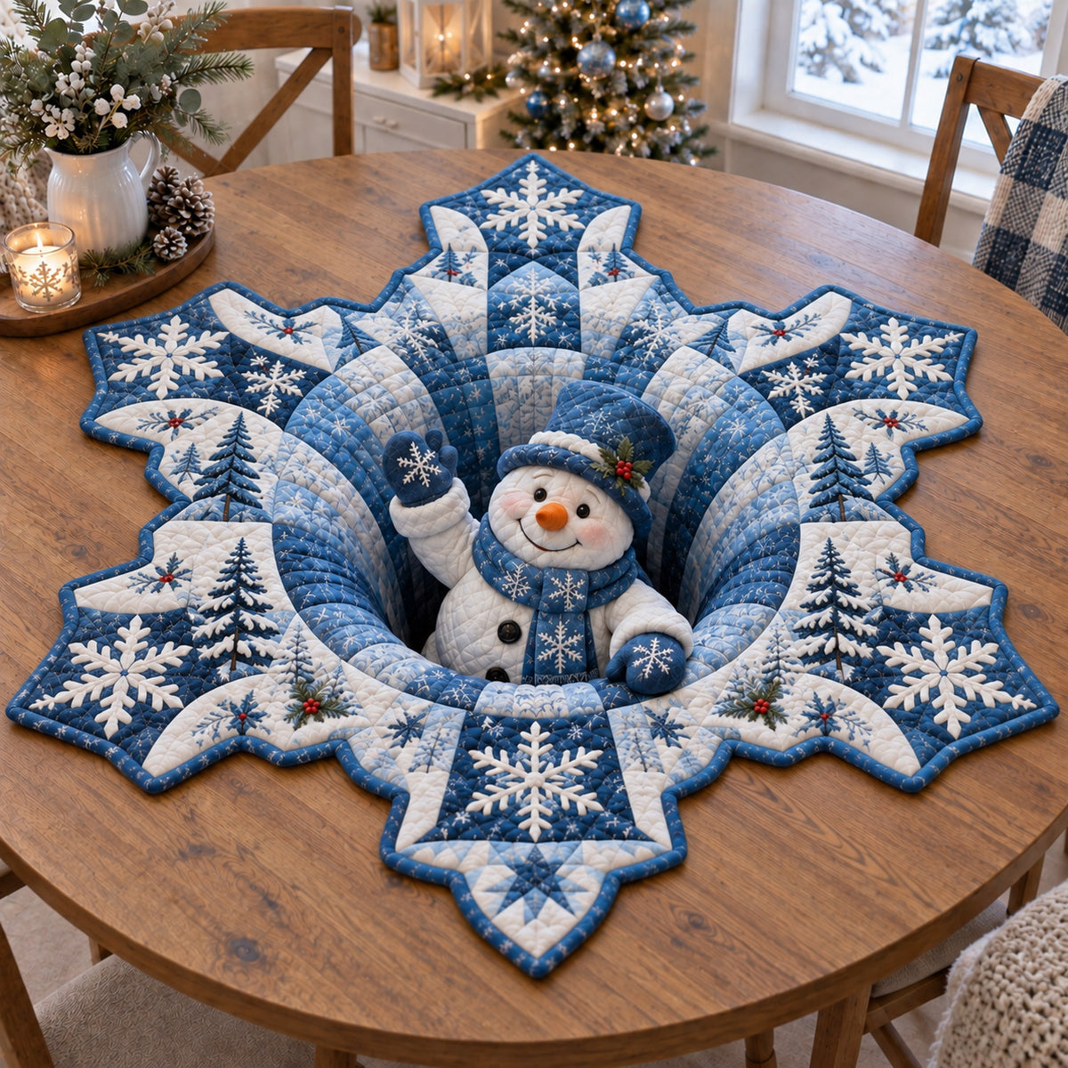 Snowman Frost Star Custom Shape Quilted Table Topper SN0TV496