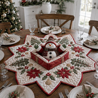 Snowman Gift Box Custom Shape Quilted Table Topper SN0DV345