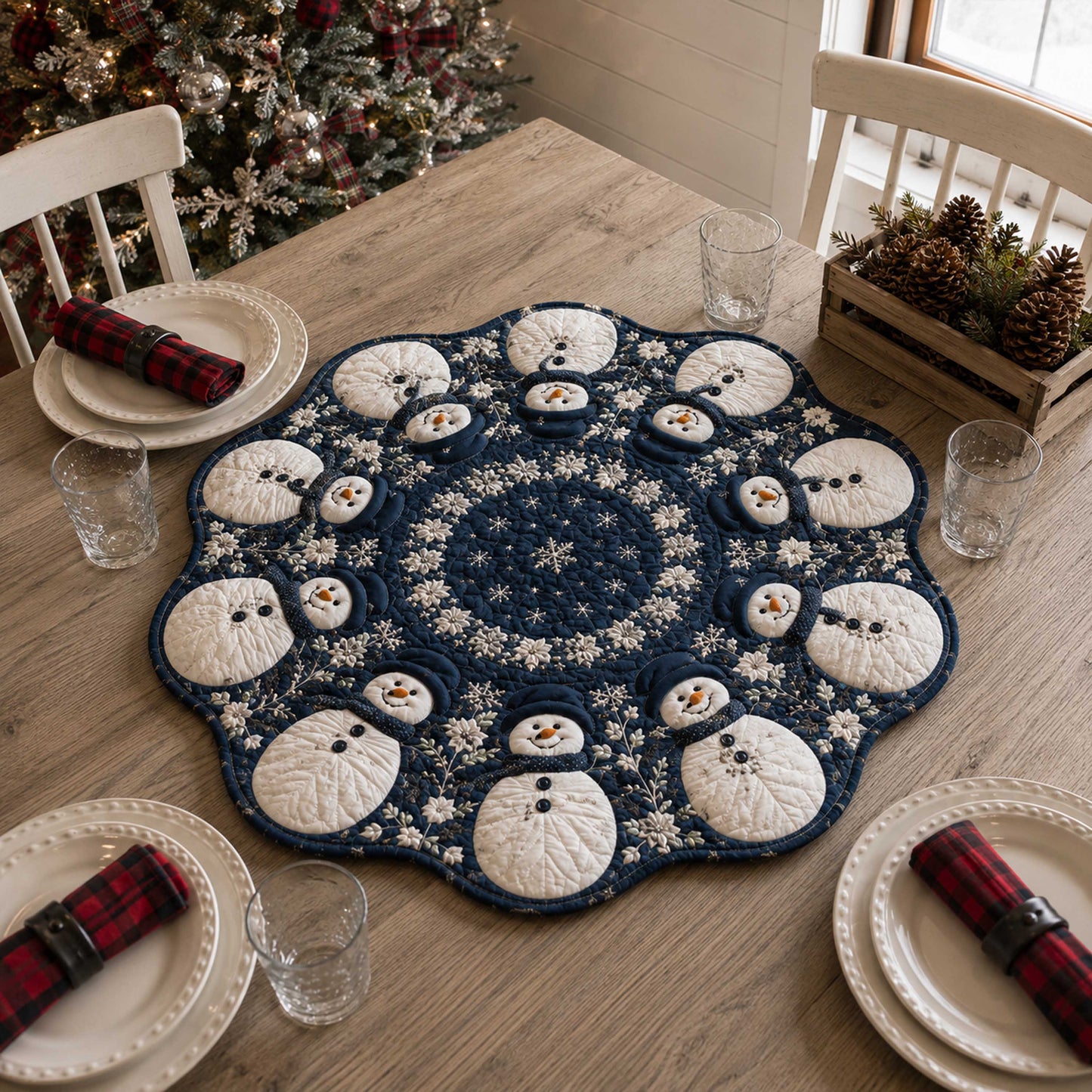 Snowman Holiday Custom Shape Quilted Table Topper SN0TD196