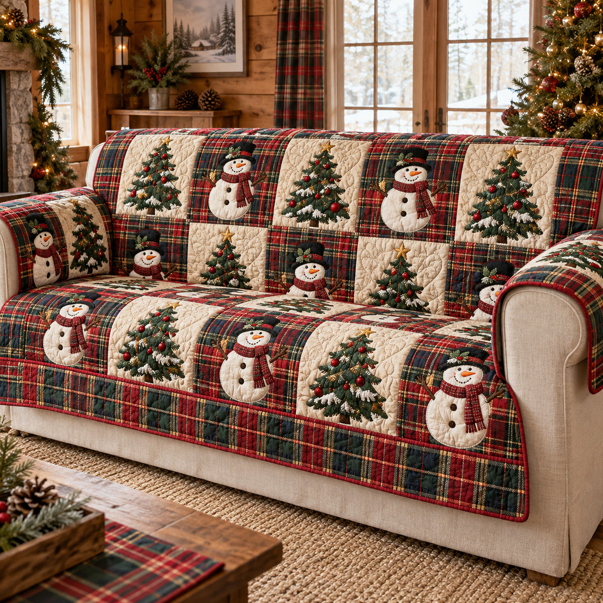 Snowman Holiday Grove Quilted Sofa Cover SN0TV401