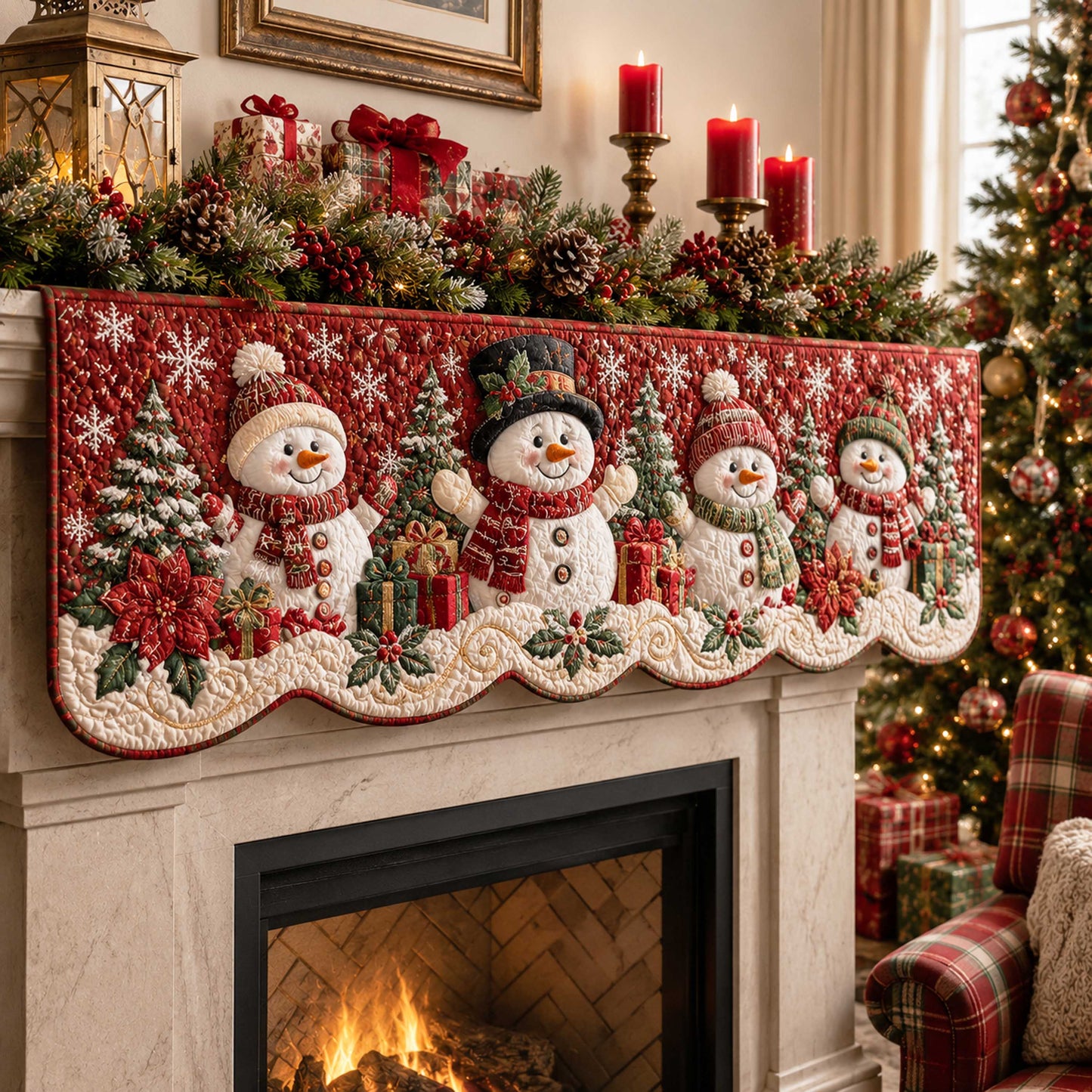 Snowman Holiday Quilted Mantel Scarf SN0TD265
