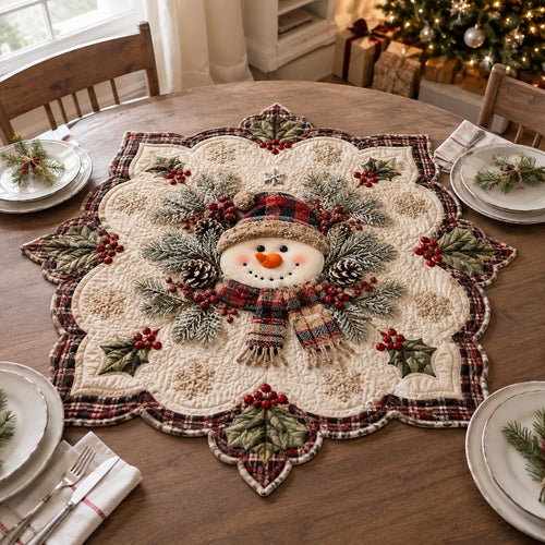 Snowman Holly Custom Shape Quilted Table Topper SN0DV315