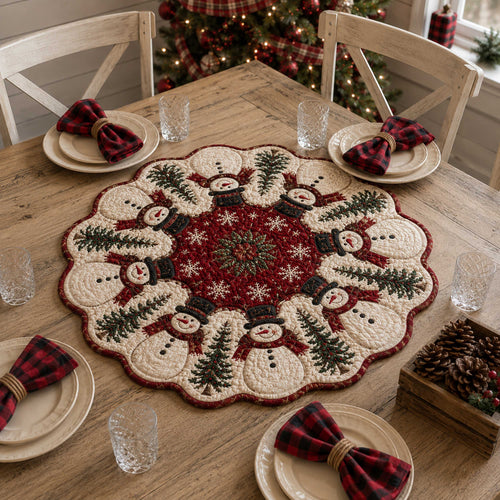 Snowman Joy Custom Shape Quilted Table Topper SN0TD197