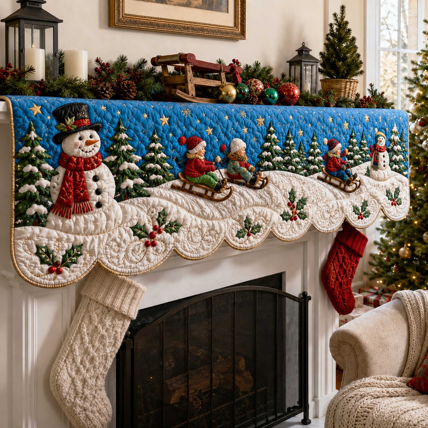 Snowman Magic Quilted Mantel Scarf SN0TD207