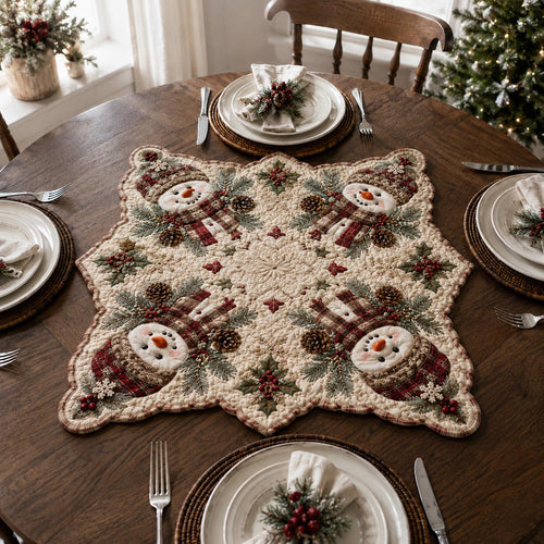 Snowman Quartet Custom Shape Quilted Table Topper SN0DV318