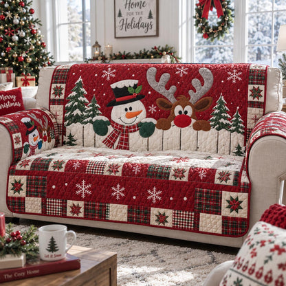Snowman Reindeer Cheer Quilted Sofa Cover SN0DV641
