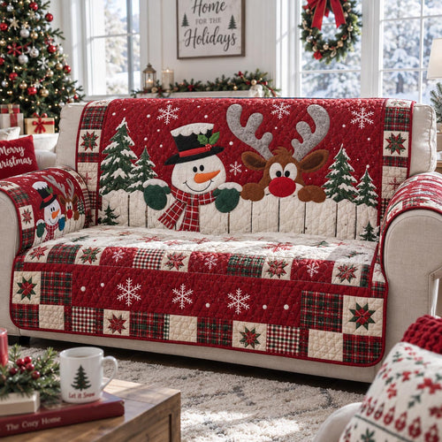Snowman Reindeer Cheer Quilted Sofa Cover SN0DV641