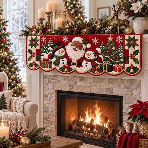 Snowman Santa Quilted Mantel Scarf SN0HH0389