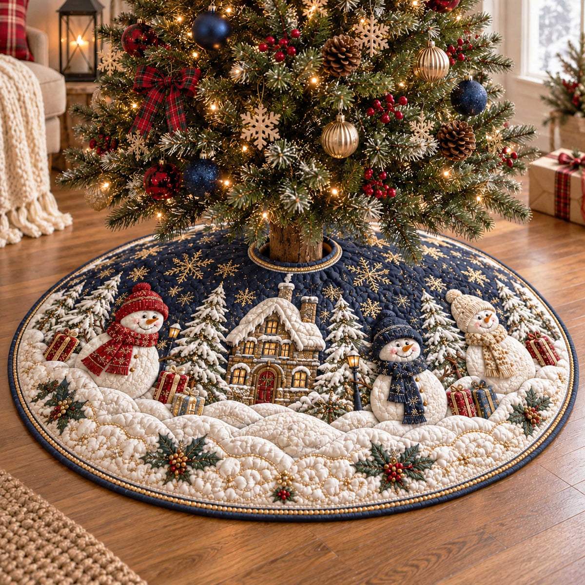 Snowman Spirit Christmas Quilted Tree Skirt SN0TD268