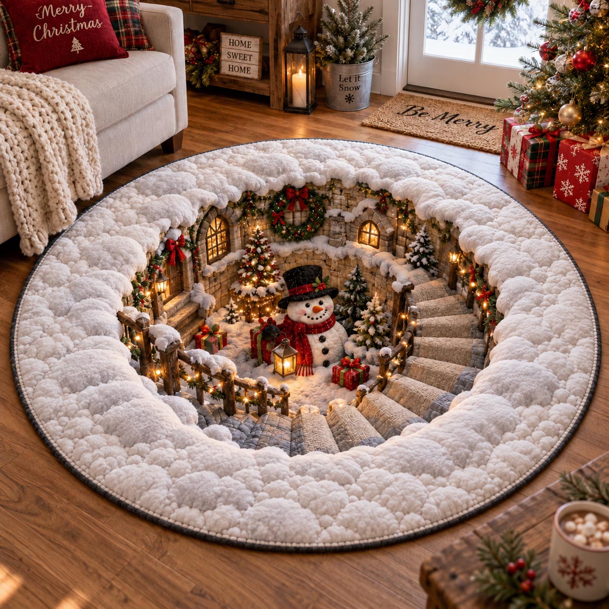 Snowman Village Portal Quilted Round Mat SN0DV699