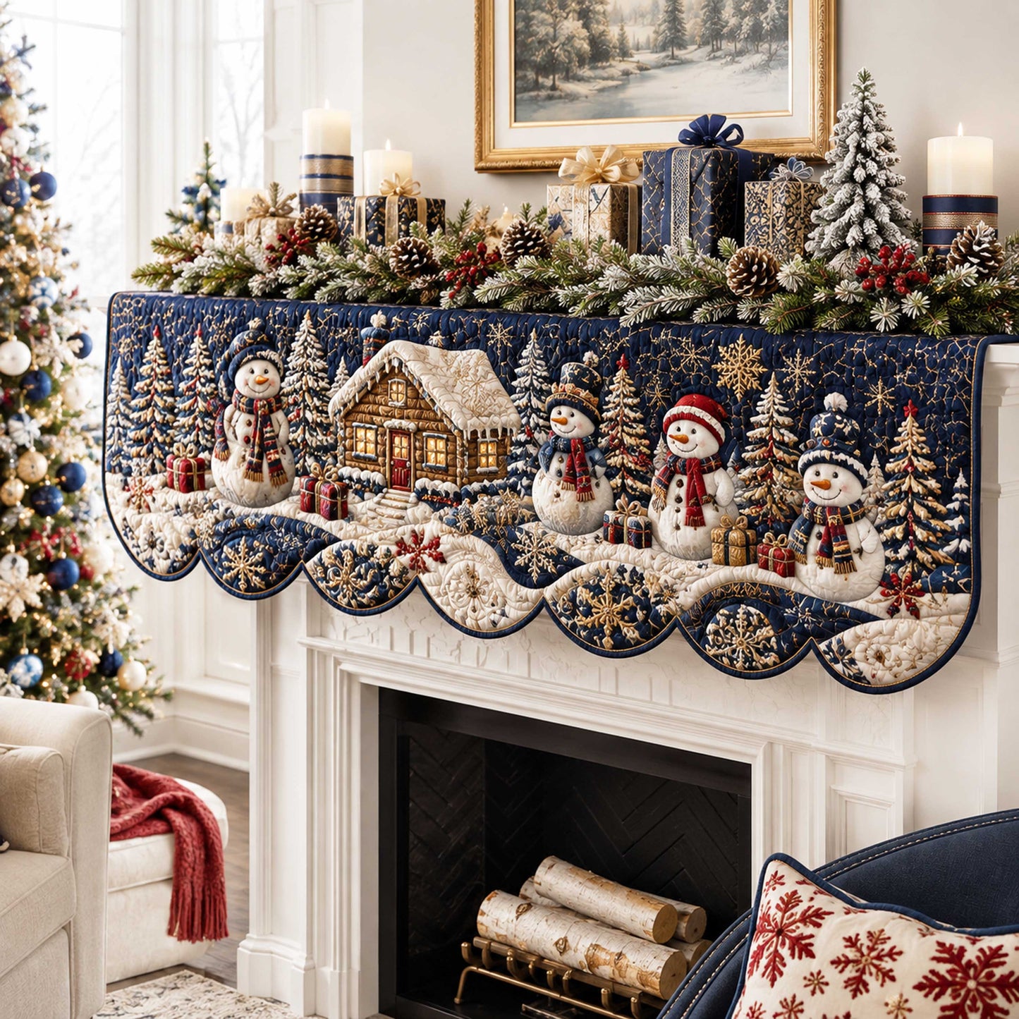 Snowman Village Quilted Mantel Scarf SN0TD259