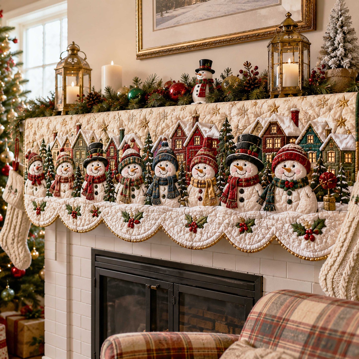 Snowman Wonderland Quilted Mantel Scarf SN0TD205