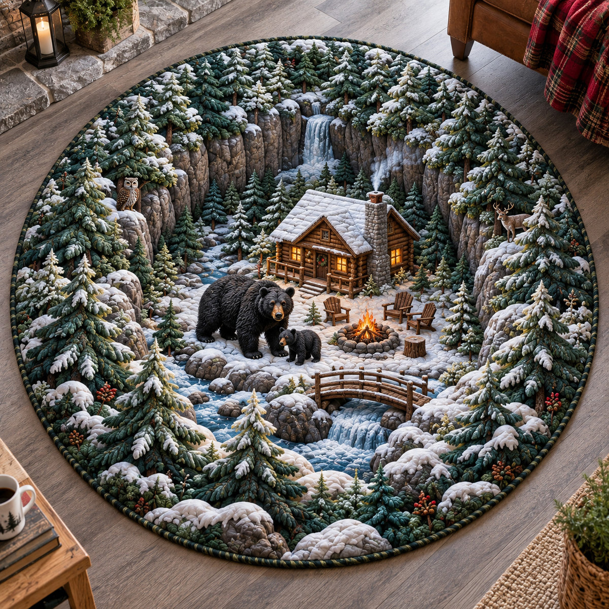 Snowy Bear Retreat Quilted Round Mat SN0TV533
