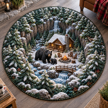 Snowy Bear Retreat Quilted Round Mat SN0TV533