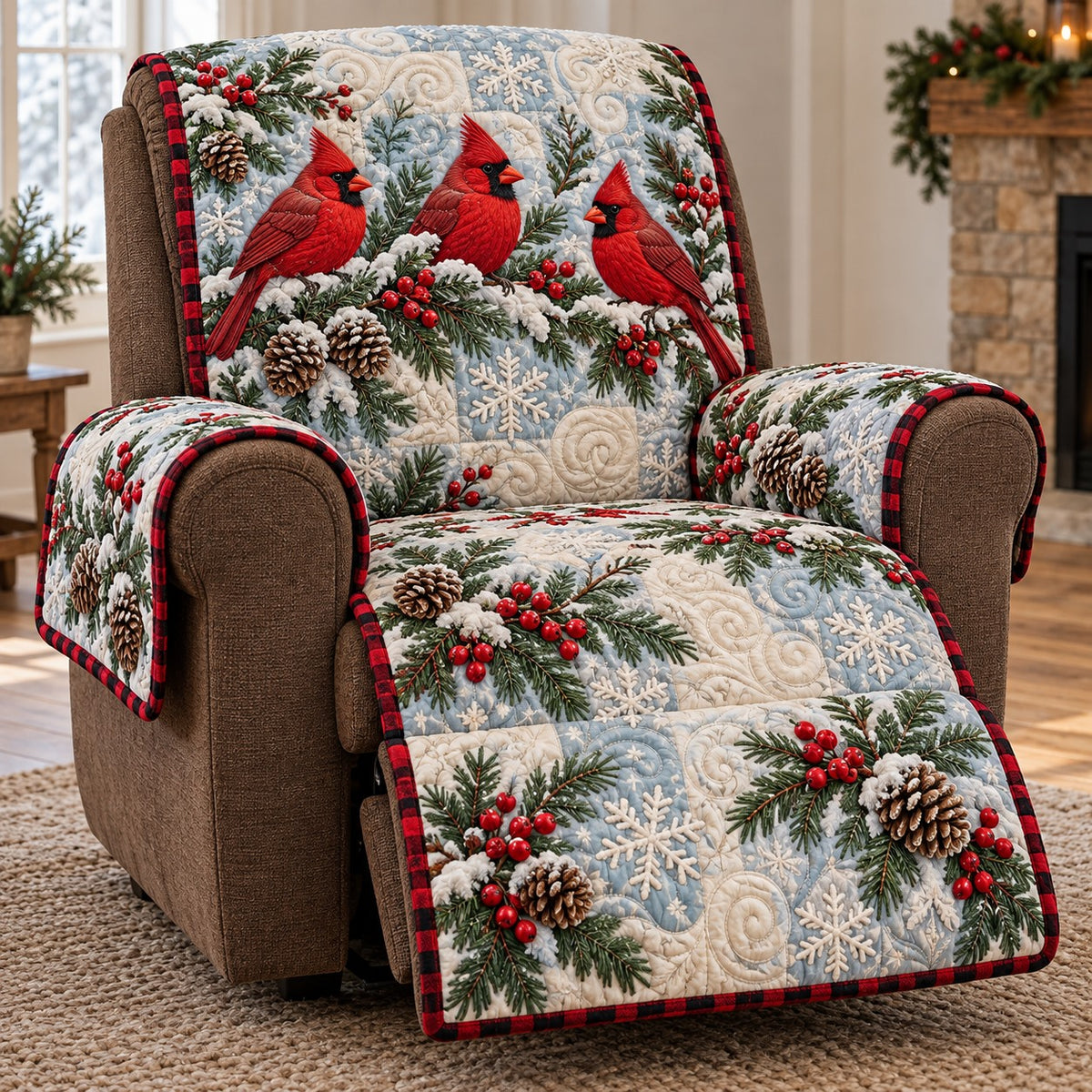 Snowy Berry Cardinals Quilted Sofa Cover SN0TV942
