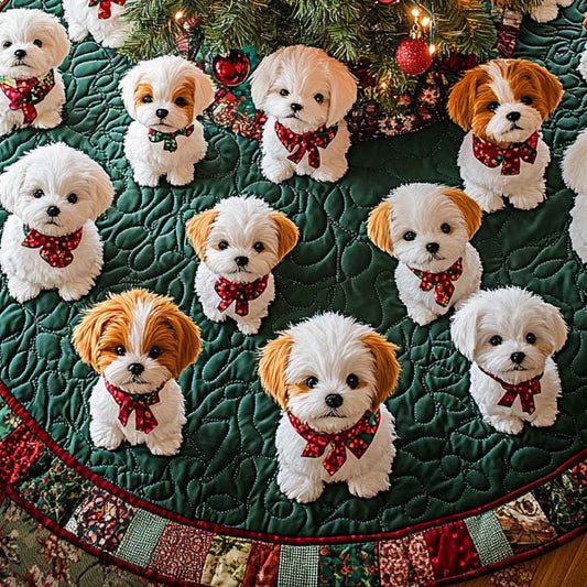 Snowy Bichon Cheer Christmas Quilted Tree Skirt NCU0DV1370