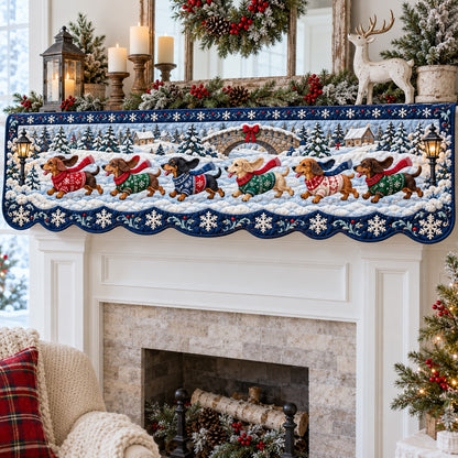 Snowy Bridge Doxies Quilted Mantel Scarf SN0TV937