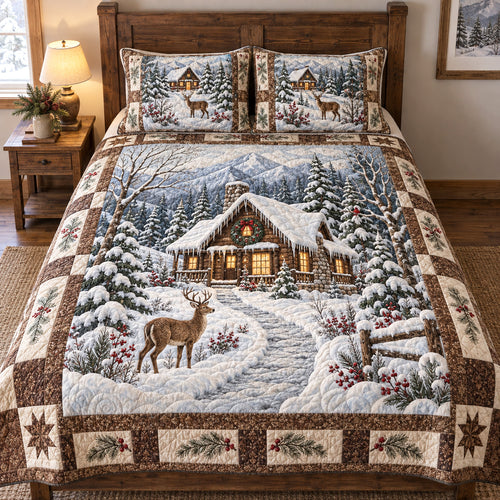 Snowy Cabin 3-Piece Quilted Bedding Set SN0TV787
