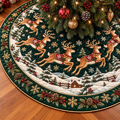 Snowy Cabin Reindeer Quilted Tree Skirt SN0HH1114