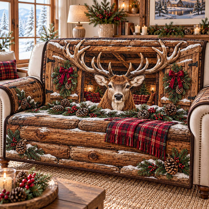 Snowy Cabin Stag Quilted Sofa Cover SN0TD1292