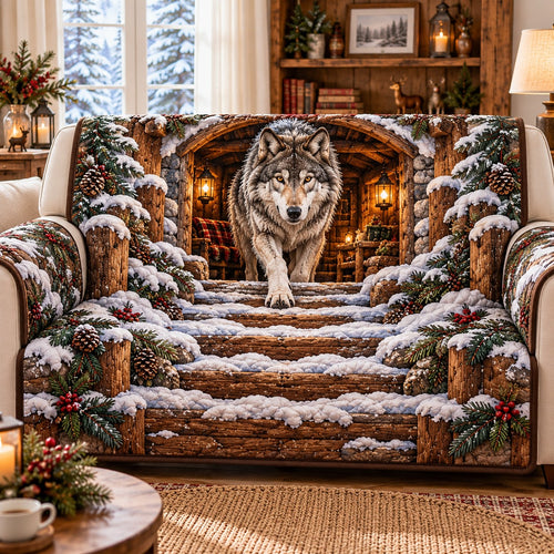 Snowy Cabin Wolf Quilted Sofa Cover SN0TD1312