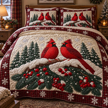 Snowy Cardinal Pines 3-Piece Quilted Bedding Set SN0DV721
