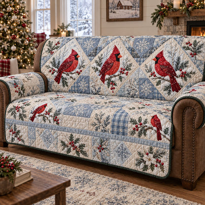 Snowy Cardinal Retreat Quilted Sofa Cover SN0PT1352